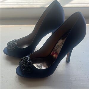 Badgley Mischka Blue Stiletto Heels with Rosette Detail